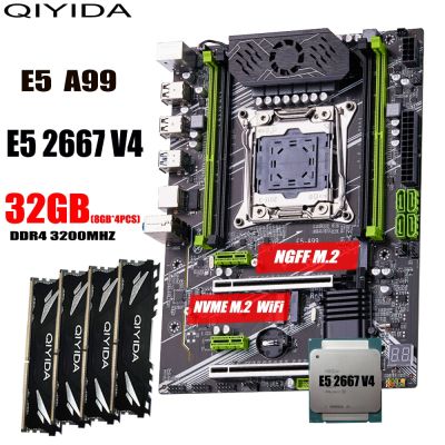 QIYIDA X99 Motherboard combo LGA 2011-3 Set kit With Xeon E5 2667 V4 CPU Processor and 32GB DDR4 RAM Memory NVME M.2