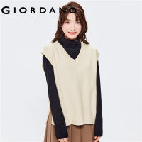 GIORDANO Women Sweaters 12-Stitch Knitting V-Neck Knit Vests Simple Solid Color Oversize Pullover Casual Sweater Vests 05352856