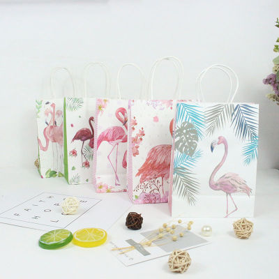 AVEBIEN 10 ชิ้น Flamingo กระดาษคราฟท์ถุงของขวัญงานแต่งงานตกแต่งเสื้อผ้าถุงกระดาษพร้อมที่จับ Party Favors Candy Bag Gift Package-zptcm3861