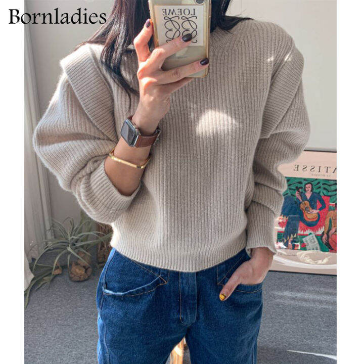 bornladies-2021-autumn-winter-loose-o-neck-fake-two-piece-pullover-basic-warm-sweater-for-women-korean-soft-kniited-sweater-tops