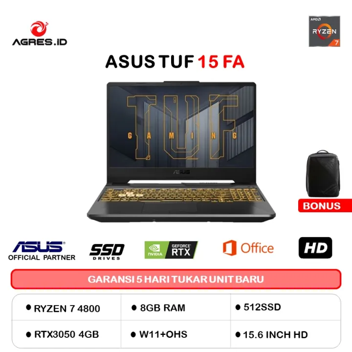 LAPTOP ASUS TUF 15 FA506ICB R735B6TO11 RYZEN 7 4800 8GB 512SSD RTX3050 ...