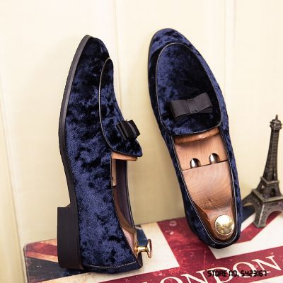 2021 Designer British Gentleman Velvet Bowtie Shoes For Men Casual Oxford Formal Dress Wedding Footwear Sapatos Tenis Masculino