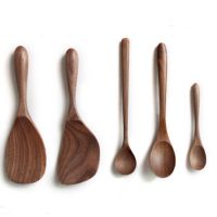 ❉♨♛ Japanese Style Black Walnut Wooden Dessert Spoon Tableware Coffee Honey Spoons Stir Long Scoop Soup Rice Spoon Kitchen Supplies