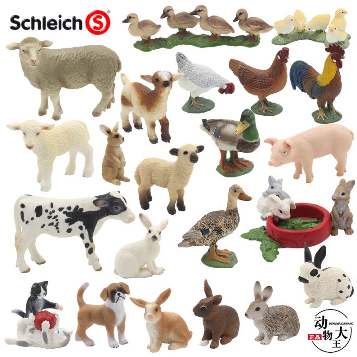 sile-schleich-poultry-animal-chicken-duck-horse-rabbit-dog-pig-cow-kitten-simulation-child-toy-set-ornaments