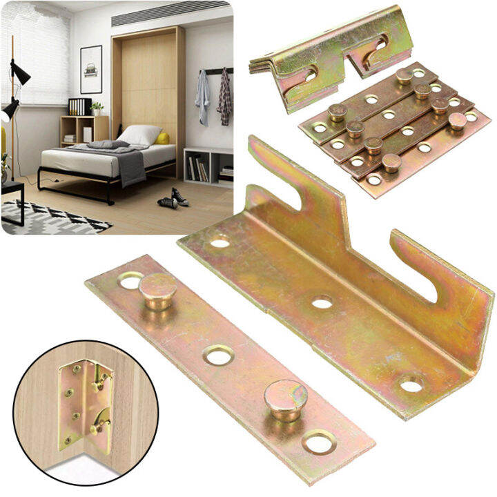 4 Sets Brass Tone Furniture Wood Bed Rail Bracket Bed Hinges Bed Rail