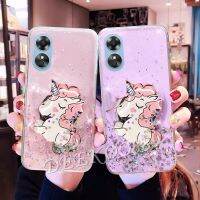 2023ใหม่เคสสำหรับ OPPO A58 A78 4G การ์ตูนน่ารักดาวยูนิคอร์นติดเพชรพร้อมขาตั้งเคส TPU ที่ต้้งเคสโทรศัพท์ OPPOA58