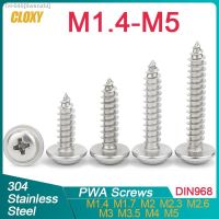 ☌ 20/ 50/ 100/ 200pcs M1.4 M1.7 M2.6 M3- M5 304 Stainless Steel Cross Phillips Pan Round Head W/ Washer Collar Self-tapping Screw