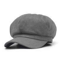 Gray Suede Solid Newsboy Caps Men And Women Warm Polyester Octagonal Hats For Autumn And Winter Unisex Casual Beret Toucas