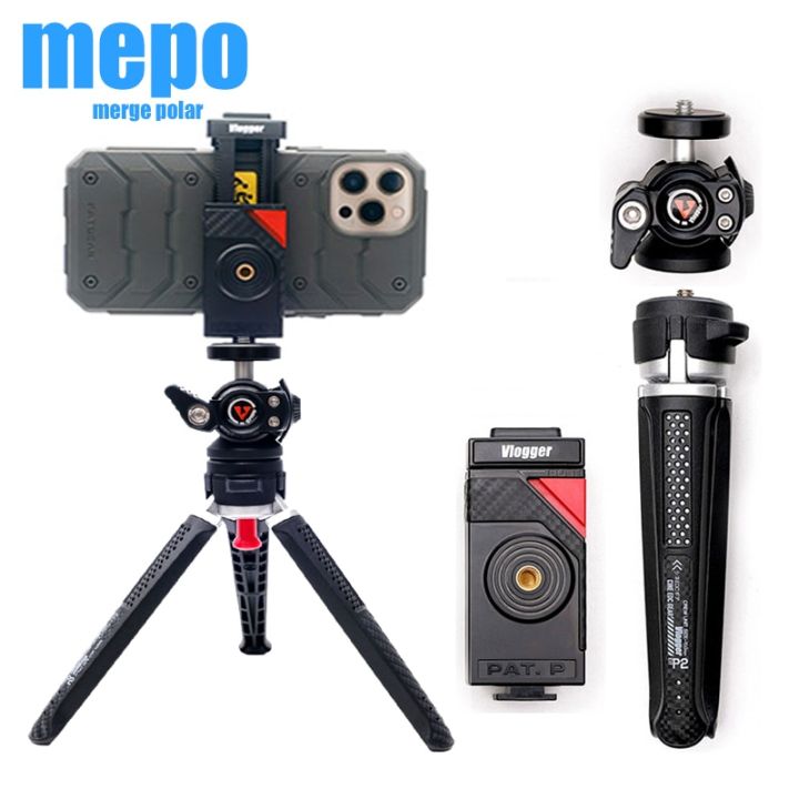 camera-vlogging-tripod-smartphone-holder-clip-ajustable-ballhead-cold-shoe-mount-for-microphone-led-light-sony-nikon-mini-tripod