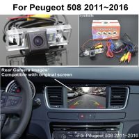 2023new สำหรับ Peugeot 508 2011 ~ 2016 RCA &amp; อะแดปเตอร์ของแท้ที่ใช้ได้กับรถยนต์ Kamera Spion สำรองกล้องมองเวลาถอยหลังกล้องวงจรปิดกลางคืน