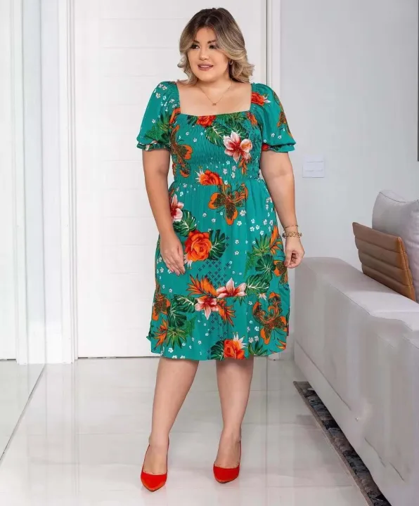 CAPIN Plus Size Floral Print Scoop Neck Dress Fit To XL Lazada PH
