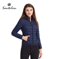 ☍☬ SANTELON Soild Short Warm Padded Puffer Jacket Coat With Detachable Hood Female Outdoor Clothing Outwear