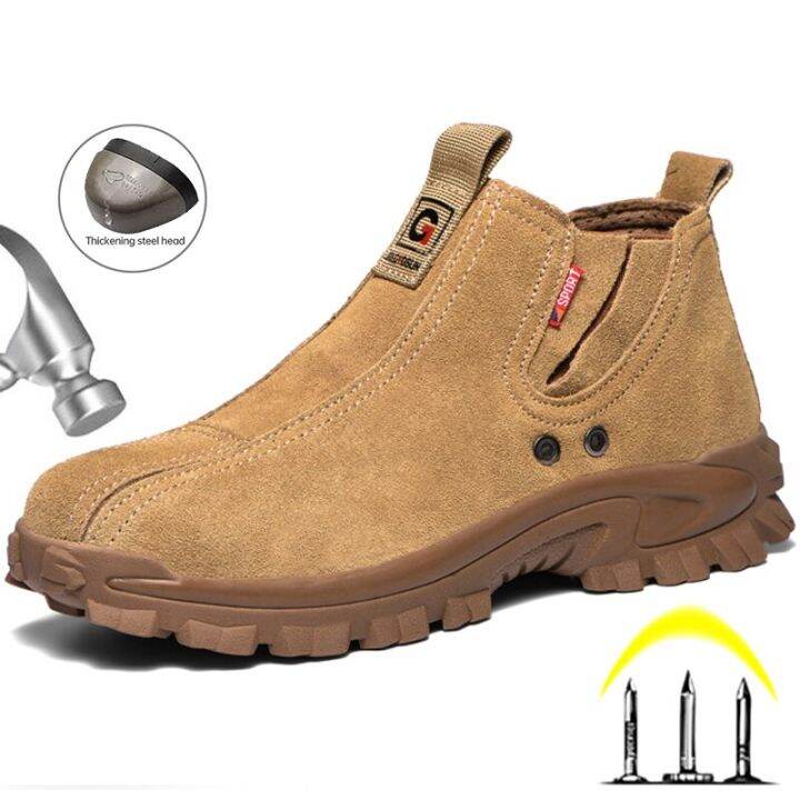 ZCBYBT Men's Welder Work Shoes Winter Anti-Smash Safety Boots Slip on
