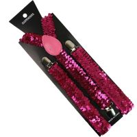 Winfox Women Black Red Silver Metallic Shinny Sequin Suspenders Female