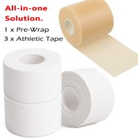 4 Pack White Athletic Tape + Pre-Wrap (3+1) Foam Underwrap Ankle Climbing Boxing Sports Tape for Ankles Wrists Hands and Knees Label Maker Tape