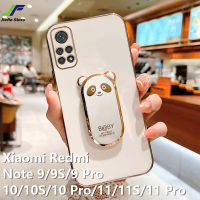 JieFie น่ารักการ์ตูนหมีกรณีโทรศัพท์สำหรับ Xiaomi R Edmi หมายเหตุ11/11วินาที/11 Pro/ หมายเหตุ10/10วินาที/10 Pro/ หมายเหตุ9/9วินาที/9 Pro โครเมี่ยมชุบเงาซิลิโคนอ่อนนุ่มเคสโทรศัพท์พร้อมขาตั้งพับได้