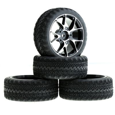 4Pcs Metal Wheel Rims Rubber Tire for 1/10 RC On-Road Drift Touring Car Sakura Traxxas HSP Tamiya HPI Kyosho RedCat