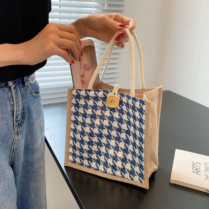 linen-handbag-womens-fashion-korean-style-ins-vegetable-basket-accompanying-gift-box-linen-packaging-bag-all-match-handbag