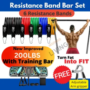 Compre 200lbs Resistance Bands Set with Fitness Bar Workout Gym