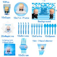 Baby Boss Blue Birthday Party Supplies For Boys Cute 1st Baby Shower Home Decorations Plates Cups Tablecloth Napkins Background