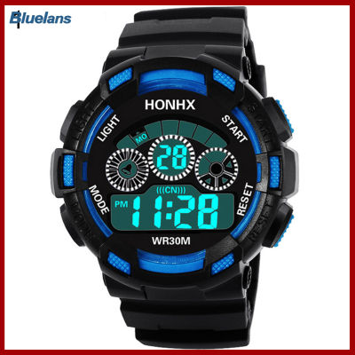 Bluelans®แฟชั่นกีฬาชายกลางแจ้งนาฬิกาปลุกวันที่สัปดาห์ Digital Backlight นาฬิกาข้อมือของขวัญ