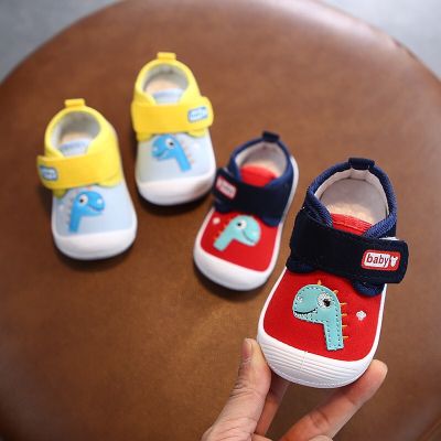 รองเท้าผ้าใบเด็กเล็ก นิ่มสบายเท้า มีเสียงเวลาเดิน 🔆ลายไดโนเสาร์ แฟชั่นรองเท้าเด็ก 0-2 ปี   A831
