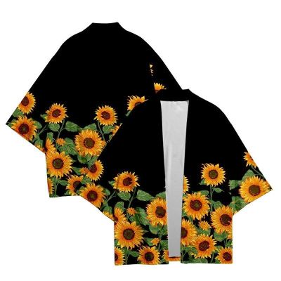 ⊕♀﹍ Kimono Sunflower Print Oversized Cardigan Shirt Traditional Haori Fashion Women Men Harajuku Streetwear Japanese Yukata 5XL 6XL