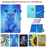 สำหรับ Lenovo แท็บ M10บวก10.3เคส TB-X606F 2020 TB-X606 X606 X606F M10plus Casing Tablet ทาสีปกหนังแมวเสือสำหรับเด็ก