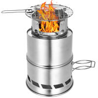 Upgrade Camping Stove &amp; Backpacking Stove with Wood Ash Plate &amp; Foldable Handle Portable Folding Windproof Wood Burning Stove Compact Stainless Steel Alcohol Stove Outdoor Camping Hiking Picnic BBQ