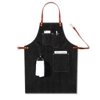 Baker Multi Pocket Adjustable Chef Barista Leather Strap Removable Denim Work Bartender Casual BBQ Uniform Bib Apron