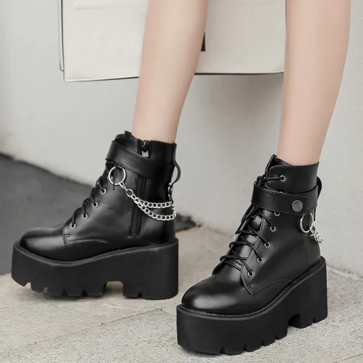 Block Gothic Boots Fashion Autumn Shoe Women Ankle Boots High Heels Botas  Cowboy Mujer Chunky Heel Boots Fall Booties Lja861 Women's Boots AliExpress  | Women Booties Mid Top Leather Shoes Motorcycle Chunky