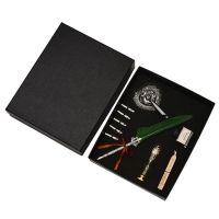Feather Dip Pen Writing Ink Set Calligraphy Quill Pen Gift Box with Seal Stamp Wax Seal Sticks for Beginners