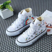 2021 Ins New Fashion Children Canvas Shoes Cartoon Sneakers Rainbow Casual Shoes For Girls Comfortable Kids Flats #0204