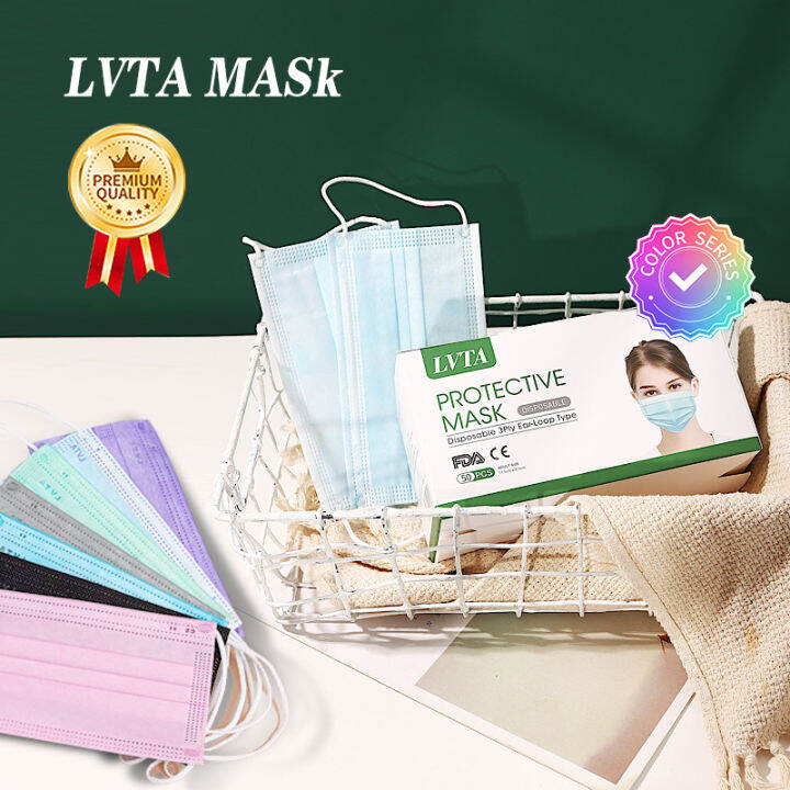 Face Mask Black Mouth Mask Premium LVTA 3 Layer Protective Disposable ...