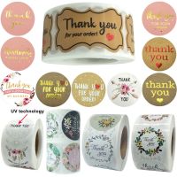 1.5/2 Inch Embossed Thank You for Your Order Small Business Stickers Handmade Seal Label Floral Red Gold UV Craft Concave-convex Stickers Labels