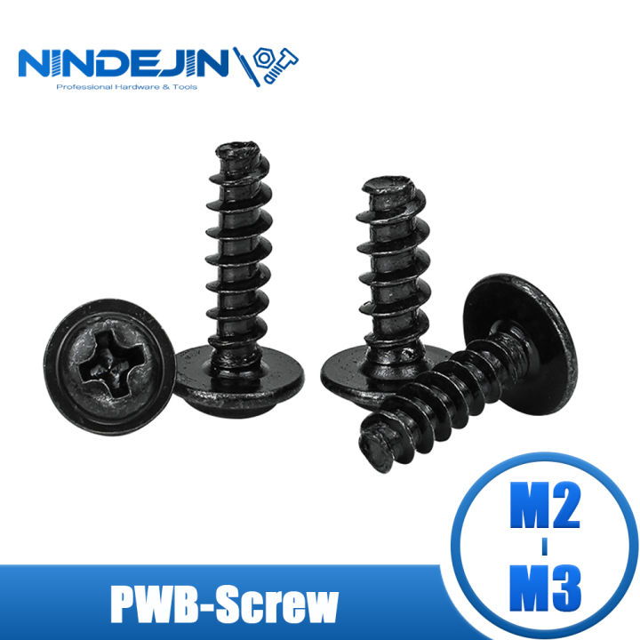 nindejin-สกรู-pwb-หัวกลม1แพ็ค100ชิ้น-พร้อมเครื่องล้างสกรูแบบปิดอัตโนมัติสกรู-pwb-ชุบสีดำ-m2-m3