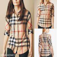 B womens cotton long sleeve check shirt top S-XXL R54