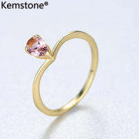 Kemstone Sterling Silver 925สีชมพูสีแดงคริสตัลทองชุบแฟชั่นแหวนสตรีของขวัญเครื่องประดับสำหรับผู้หญิง