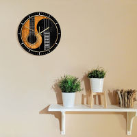 Yin Yang Guitar Bass Printed Wall Clock Acoustic Guitar Silent Non-ticking Wall Watch Music Studio Decor Musician Guitarist Gift