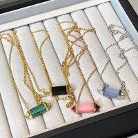 French Square Candy 4สี Les Berlingots De Cool Rivet เรขาคณิตจี้สร้อยคอ Stackable Clavicle Chain 18K Gold Plated On 925 Silver Set Diamonds And Natural Stone Black Onyxy/malachite/rose Opal/purple Chalcedony