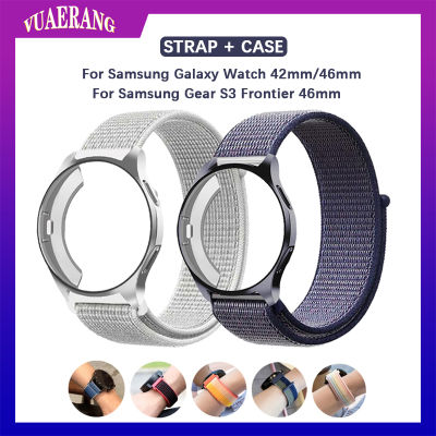 VUAERANG สายไนลอน + เคสสำหรับ Samsung Galaxy Watch ขนาด42มม. 46มม. สำหรับเกียร์ Samsung S3ชายแดน46มม. สายนาฬิกาแบบสปอร์ตเปลี่ยนพร้อมอุปกรณ์เสริมเคส