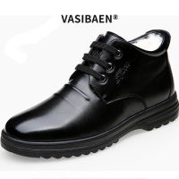 VASIBAEN ShoesMen รองเท้าหนังผ้าฝ้ายสูงด้านบนบวกกำมะหยี่หนาอบอุ่นและสะดวกสบายรองเท้าหนังวัยกลางคนและผู้สูงอายุ