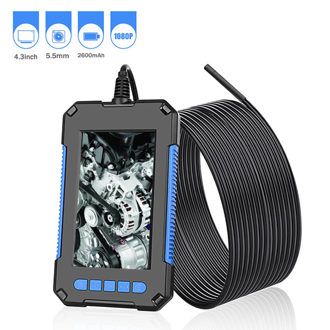 HD 1080P Multifunctional Endoscope Camera with 4.3in Screen Industrial Borescope Inspection Camera with 5m Hardwire Industrial Endoscope 8 LED Lights IP68 Waterproof