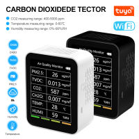 [พร้อมสต็อก] 6 In 1คุณภาพอากาศตรวจจับมัลติฟังก์ชั่ PM2.5 TVOC CO2 CH2O อุณหภูมิความชื้นตรวจสอบเซ็นเซอร์สำหรับบ้านสำนักงานโรงแรม