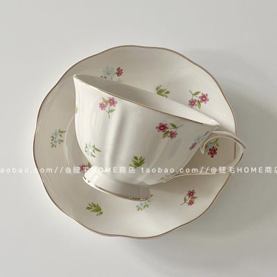 French retro small floral gold-painted ceramic coffee cup and saucer exquisite light luxury afternoon tea tableware set floral teacup 【Boutique】ﺴ▥卐