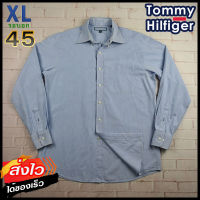 Tommy Hilfiger®แท้ อก 45 ไซส์ XL เสื้อเชิ้ตผู้ชาย ทอมมี่ ฮิลฟิกเกอร์ สีฟ้า เสื้อแขนยาว เสื้อใส่เที่ยวใส่ทำงาน