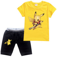 Pikachu กางเกงขาสั้นเสื้อยืดเด็กเสื้อผ้าการ์ตูนฤดูร้อนผ้าฝ้ายน่ารักสาวแขนสั้นท็อปส์ชุดเด็กเด็กแขนสั้น