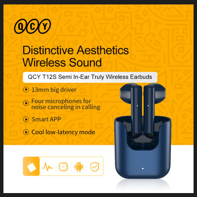 QCY T12S TWS Semi-in-ear True Wireless Headphones Noise Reduction Earphone Low Latency Earbuds Touch Control Customizing APP