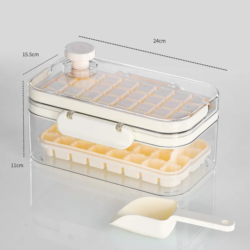 Ice Lattice Ice Cube Tray With Handle and Lid And Bin, 64 Pcs Ice
