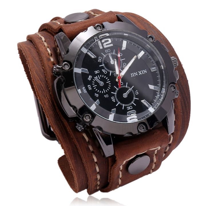 a-decent035-vintage-black-brownmen-leatherbelt-strap-punk-watch-amp